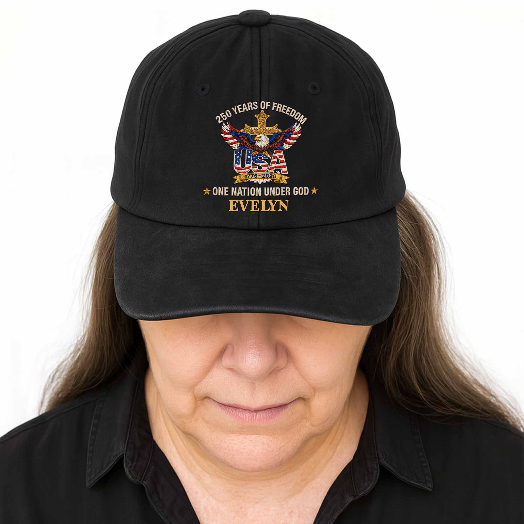 Personalized Washed Denim Cap Custom Eagle Cross Gift for Dad