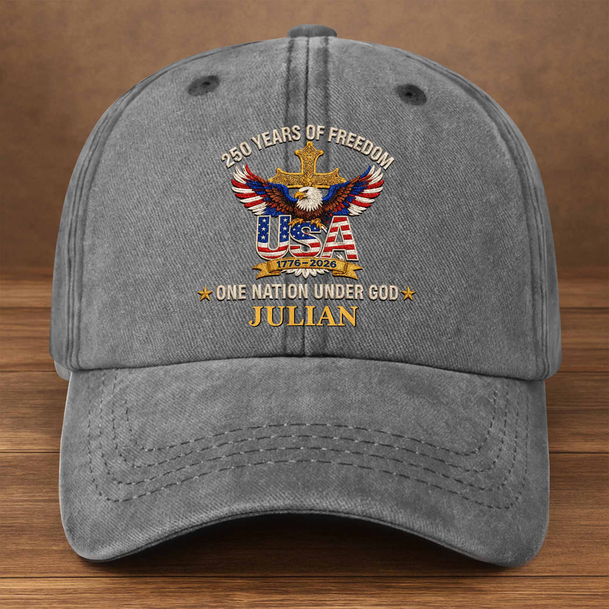 Personalized Washed Denim Cap Custom Eagle Cross Gift for Dad