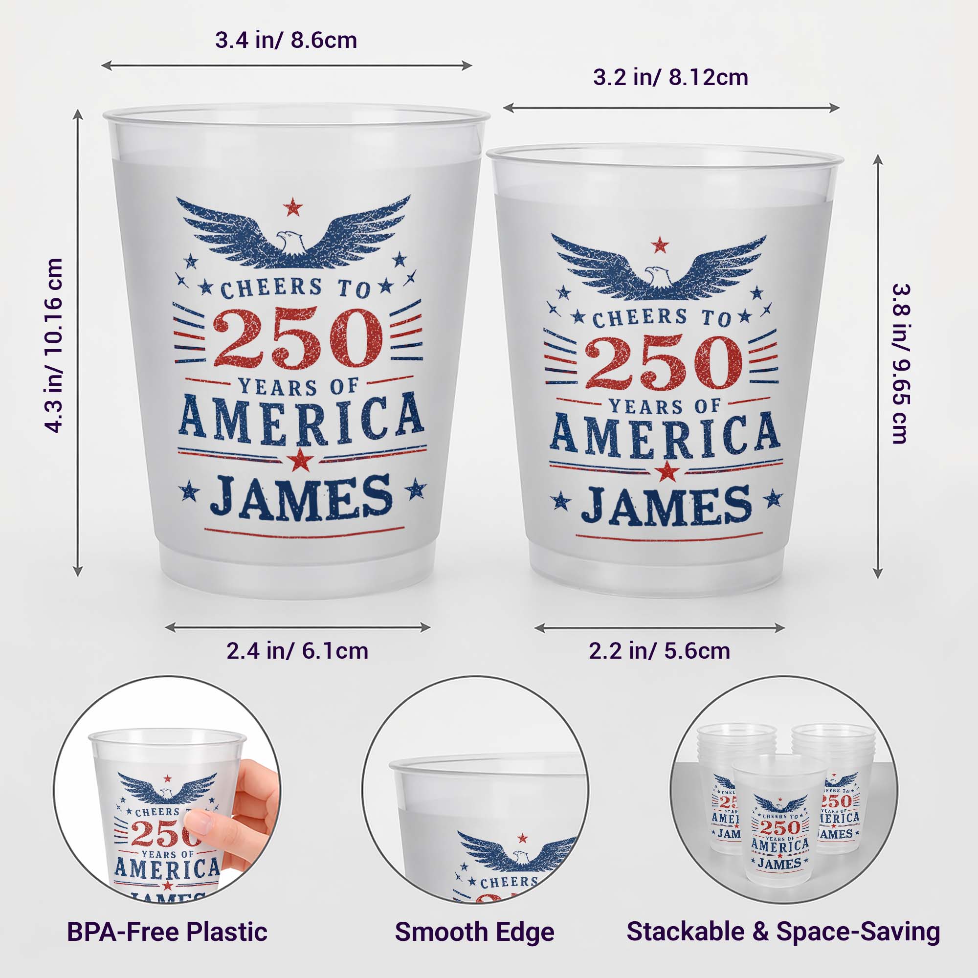 Personalized Frosted Cups Custom Name Eagle Design Gift
