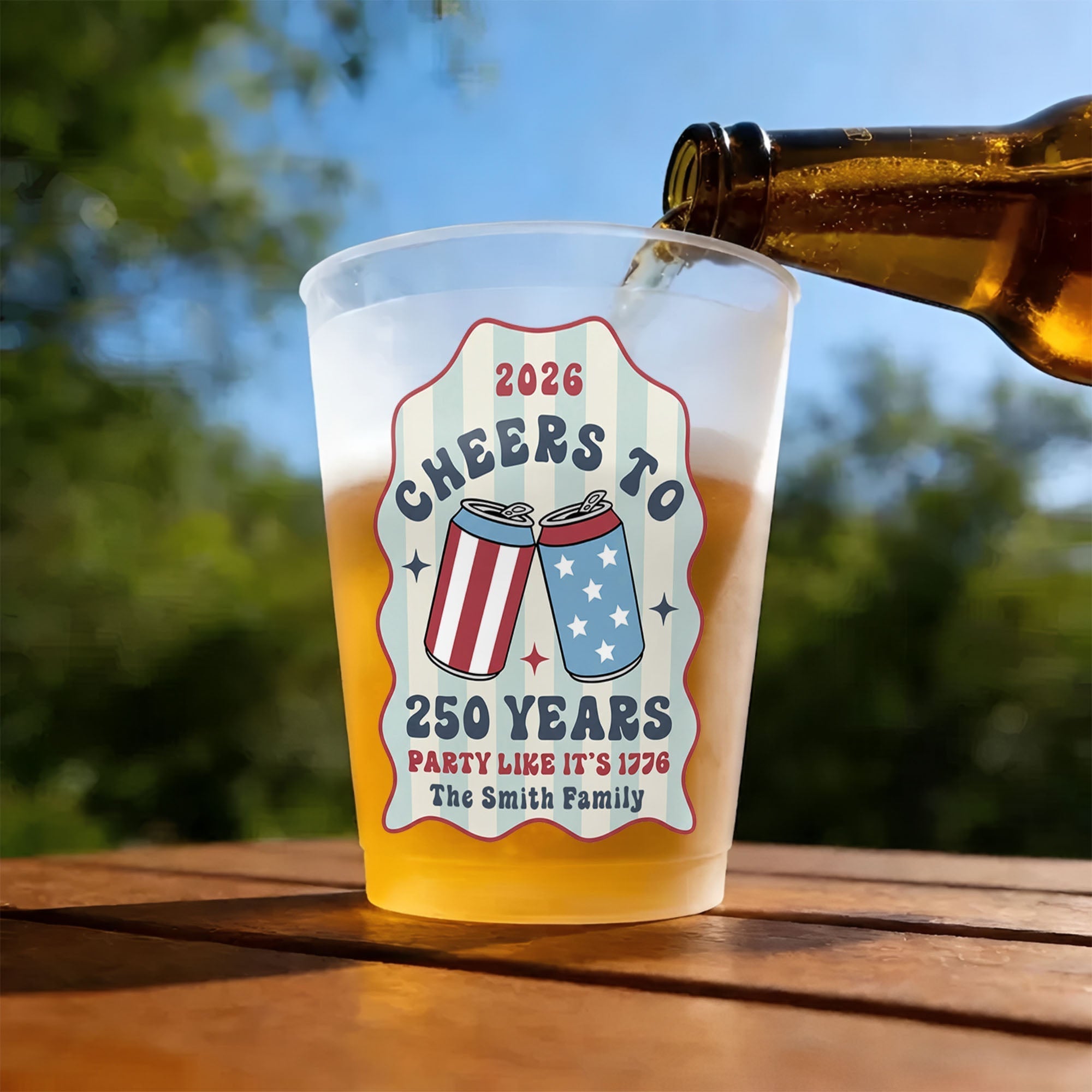 Personalized Frosted Cups Custom Family Name 4th of July Gift
