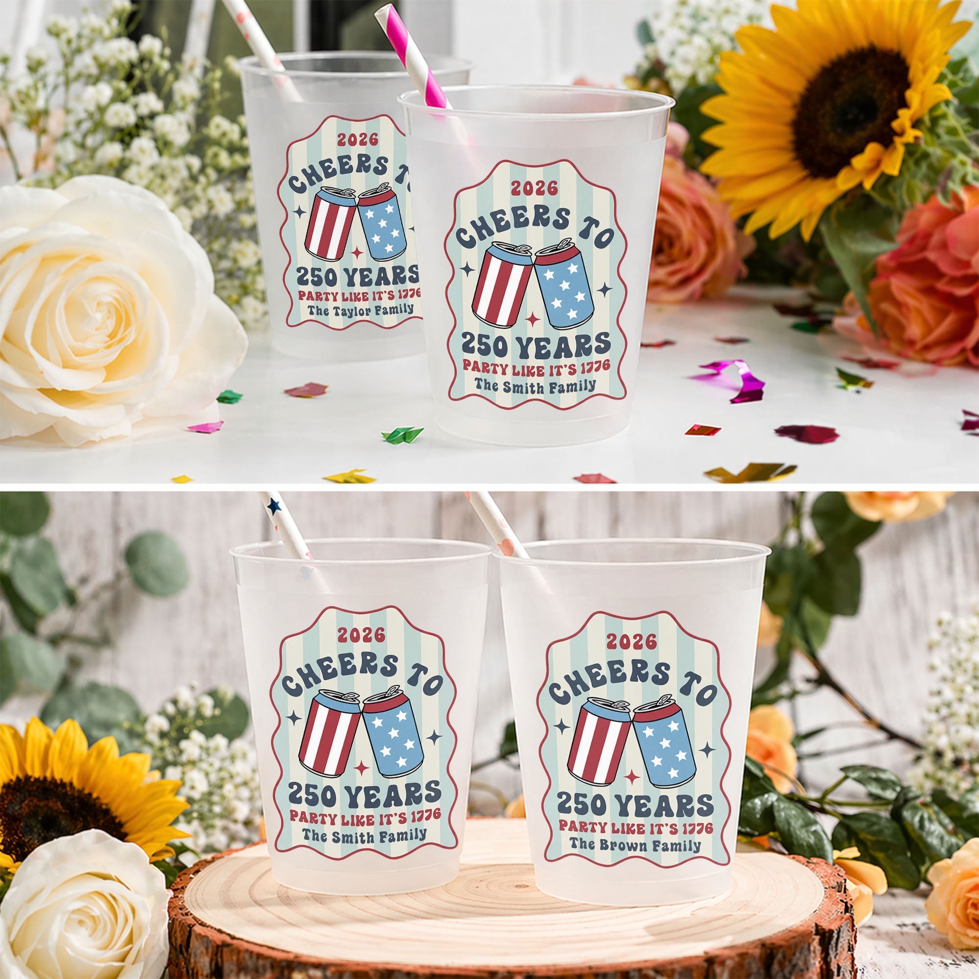 Personalized Frosted Cups Custom Family Name 4th of July Gift