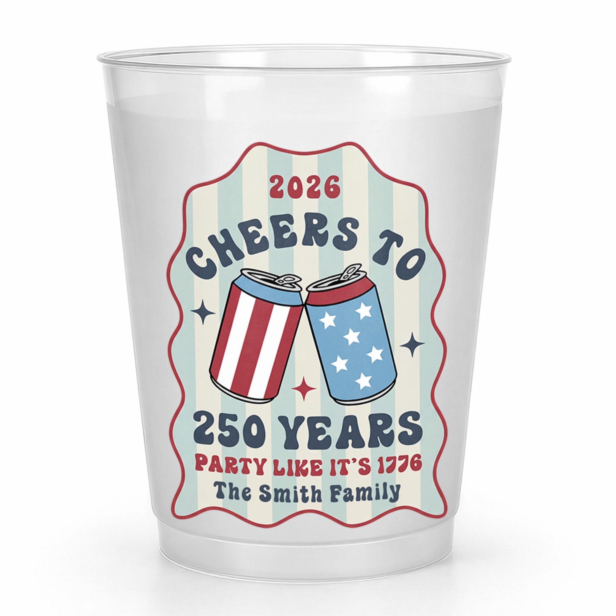 Personalized Frosted Cups Custom Family Name 4th of July Gift