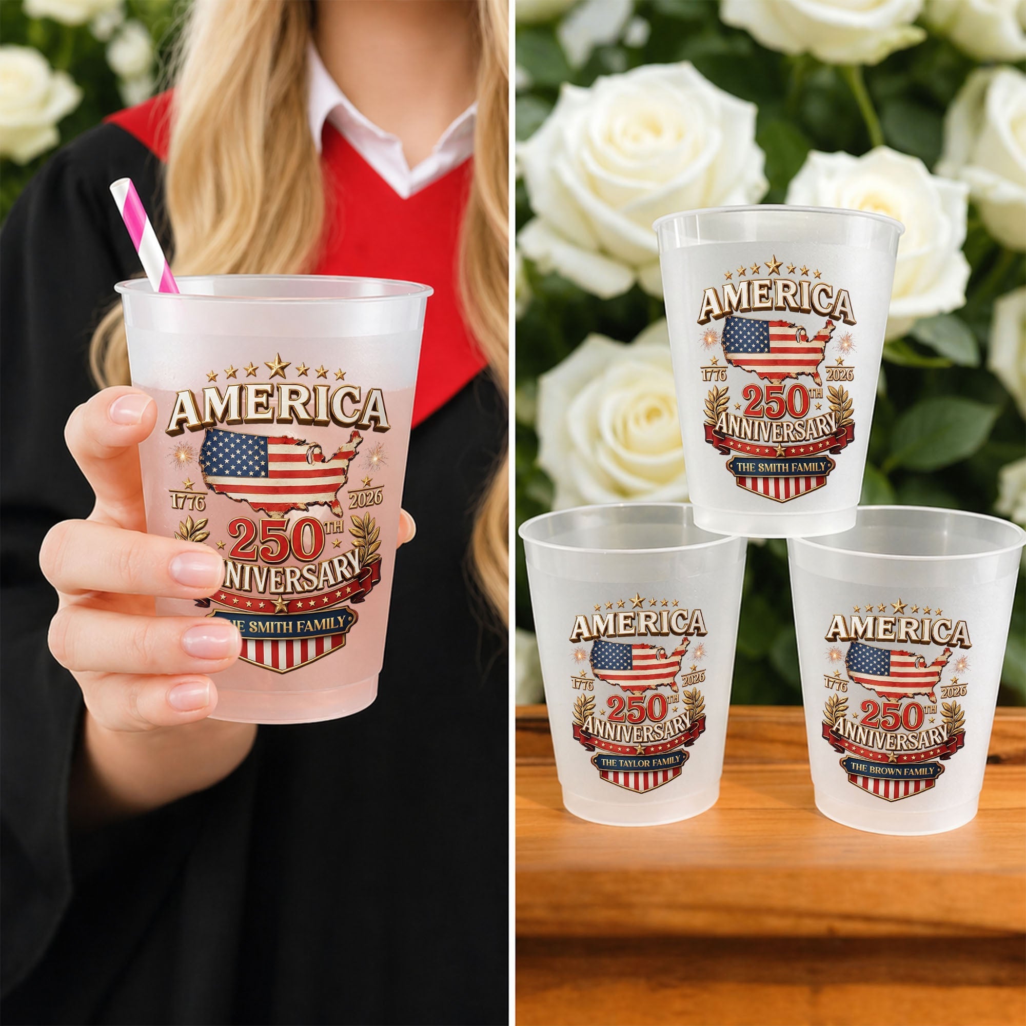 Personalized Frosted Cups American Flag Family Gift Idea