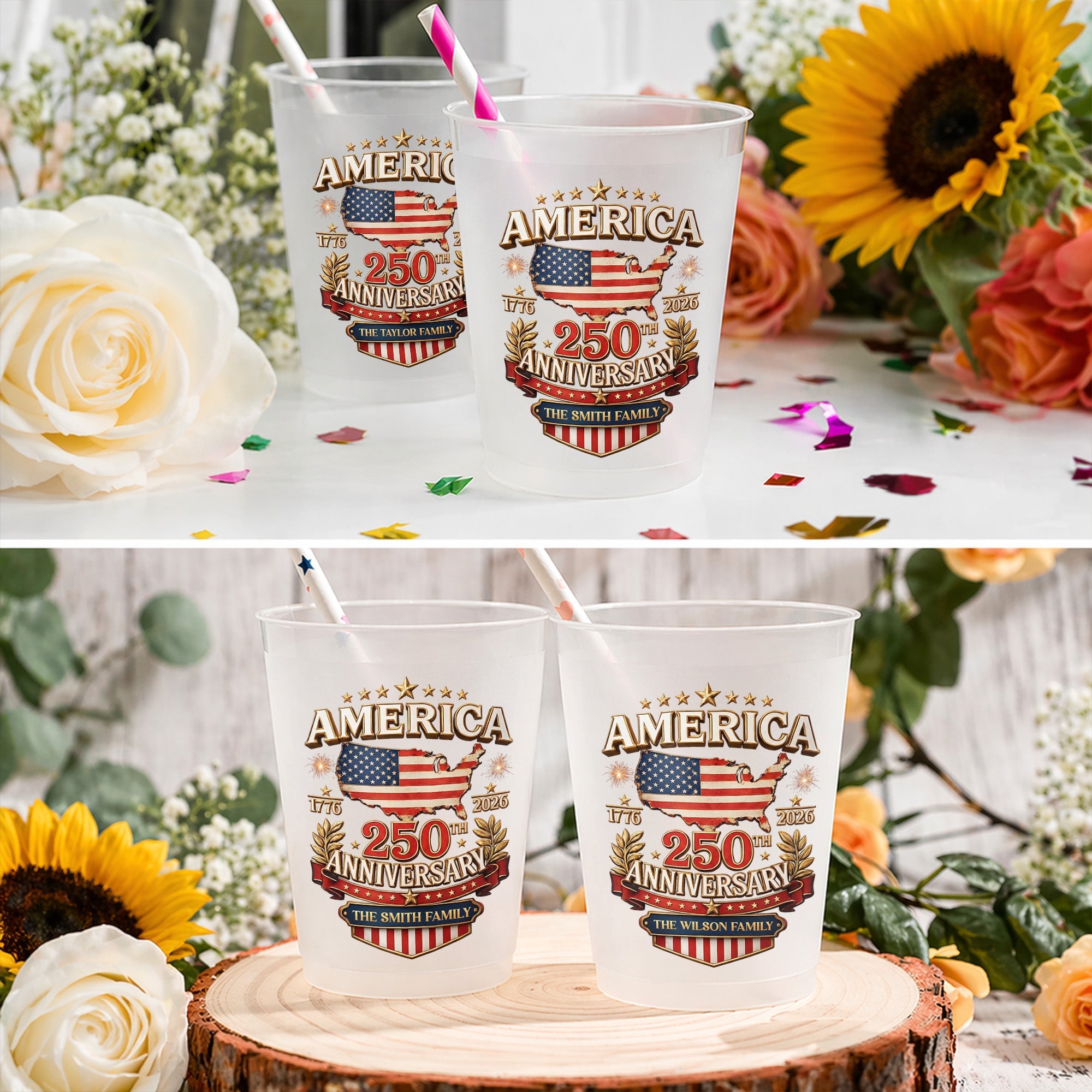 Personalized Frosted Cups American Flag Family Gift Idea
