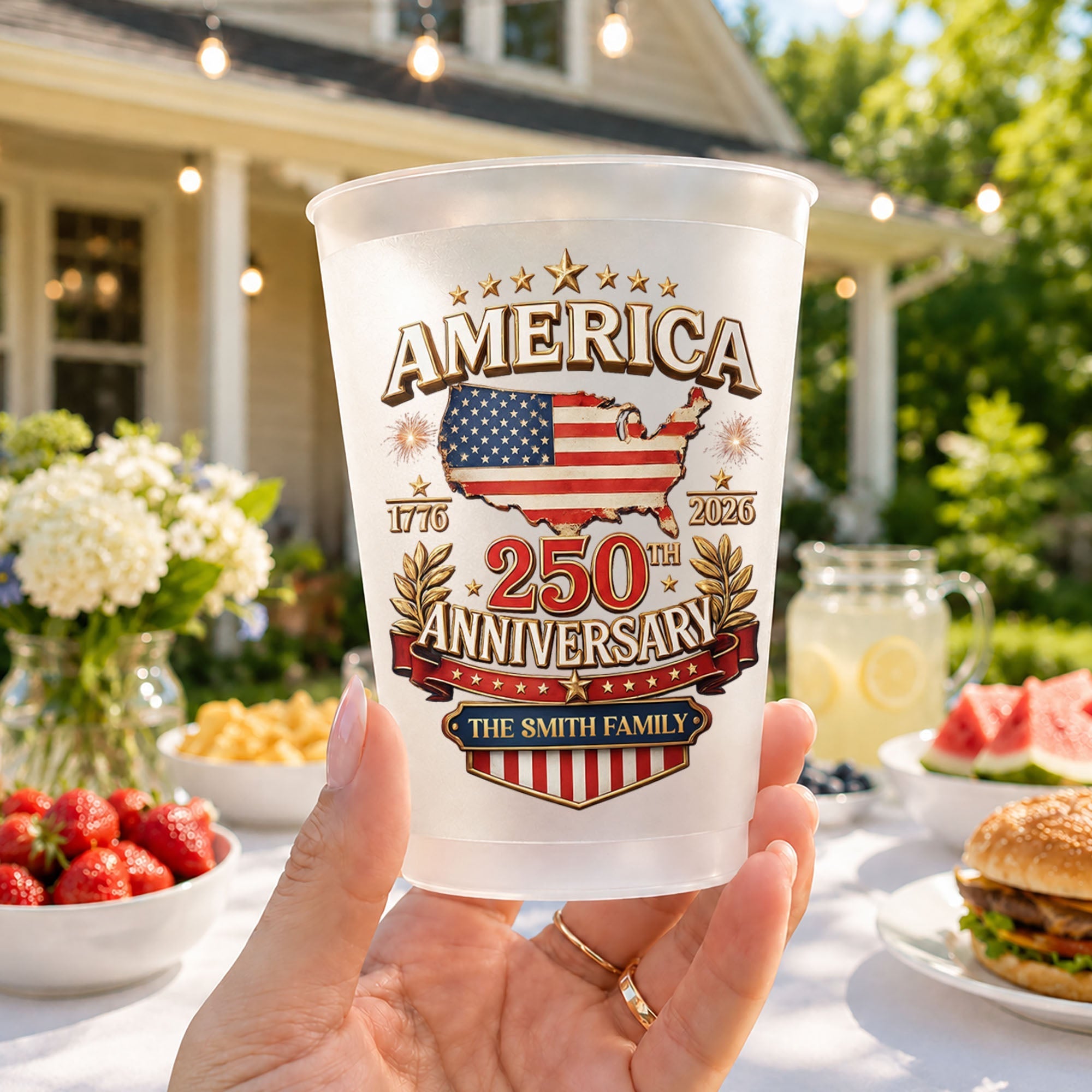 Personalized Frosted Cups American Flag Family Gift Idea
