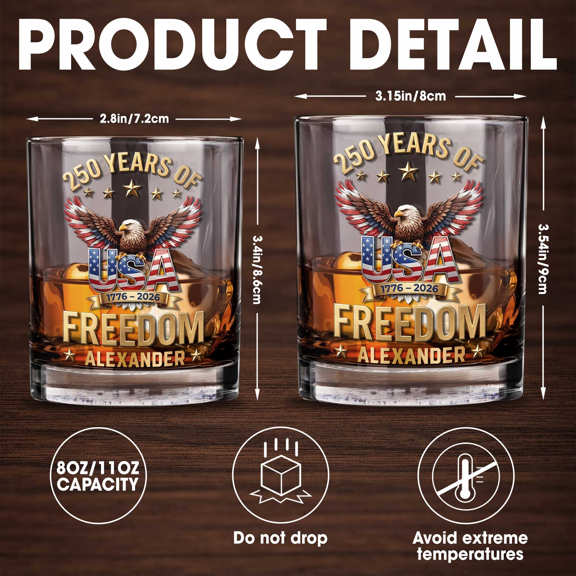 Personalized Whiskey Glass Custom Name American Flag Gift for Dad