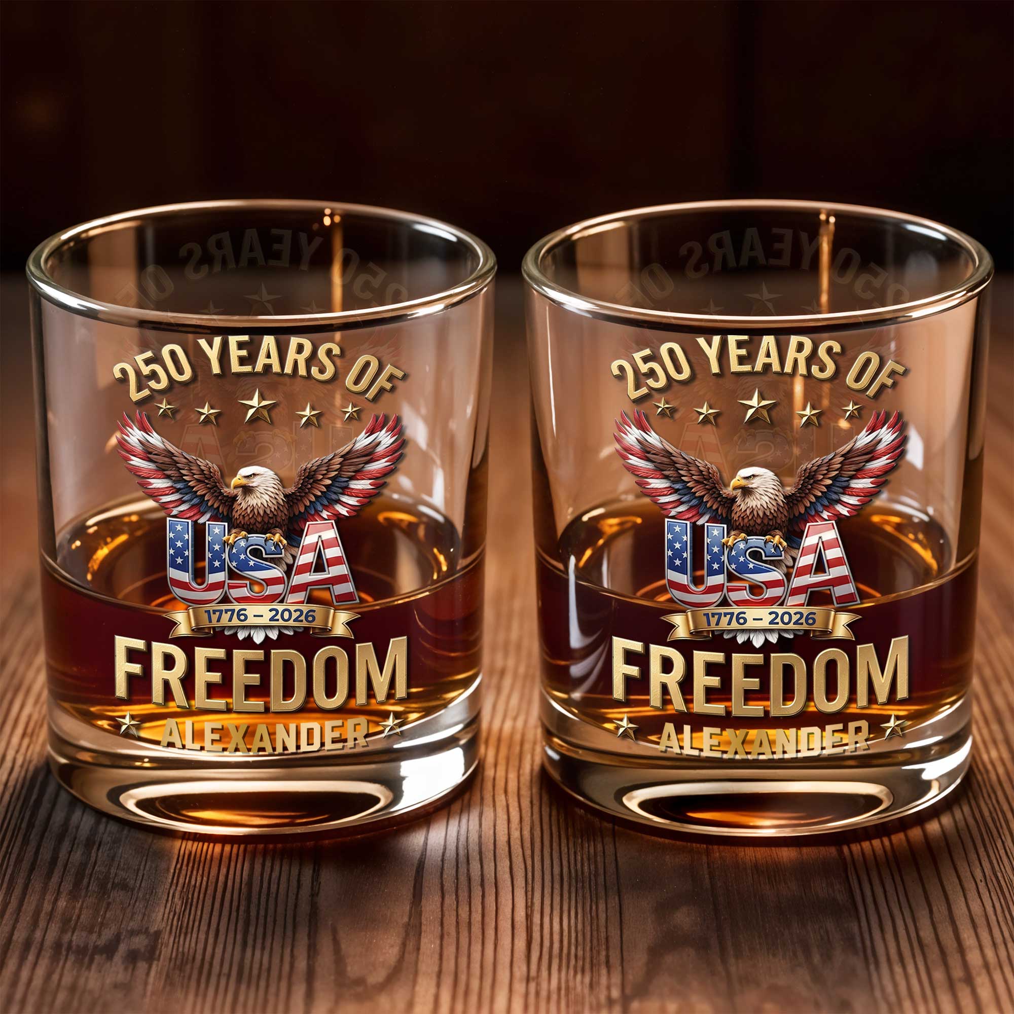 Personalized Whiskey Glass Custom Name American Flag Gift for Dad