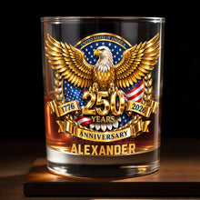 Load image into Gallery viewer, Personalized Custom Whiskey Glass with Bald Eagle and Flag Gift for Dad
