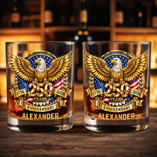 Load image into Gallery viewer, Personalized Custom Whiskey Glass with Bald Eagle and Flag Gift for Dad
