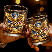 Load image into Gallery viewer, Personalized Custom Whiskey Glass with Bald Eagle and Flag Gift for Dad
