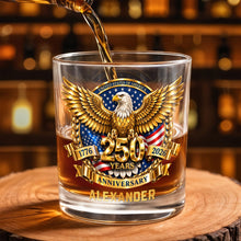 Load image into Gallery viewer, Personalized Custom Whiskey Glass with Bald Eagle and Flag Gift for Dad
