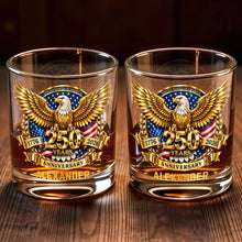 Load image into Gallery viewer, Personalized Custom Whiskey Glass with Bald Eagle and Flag Gift for Dad
