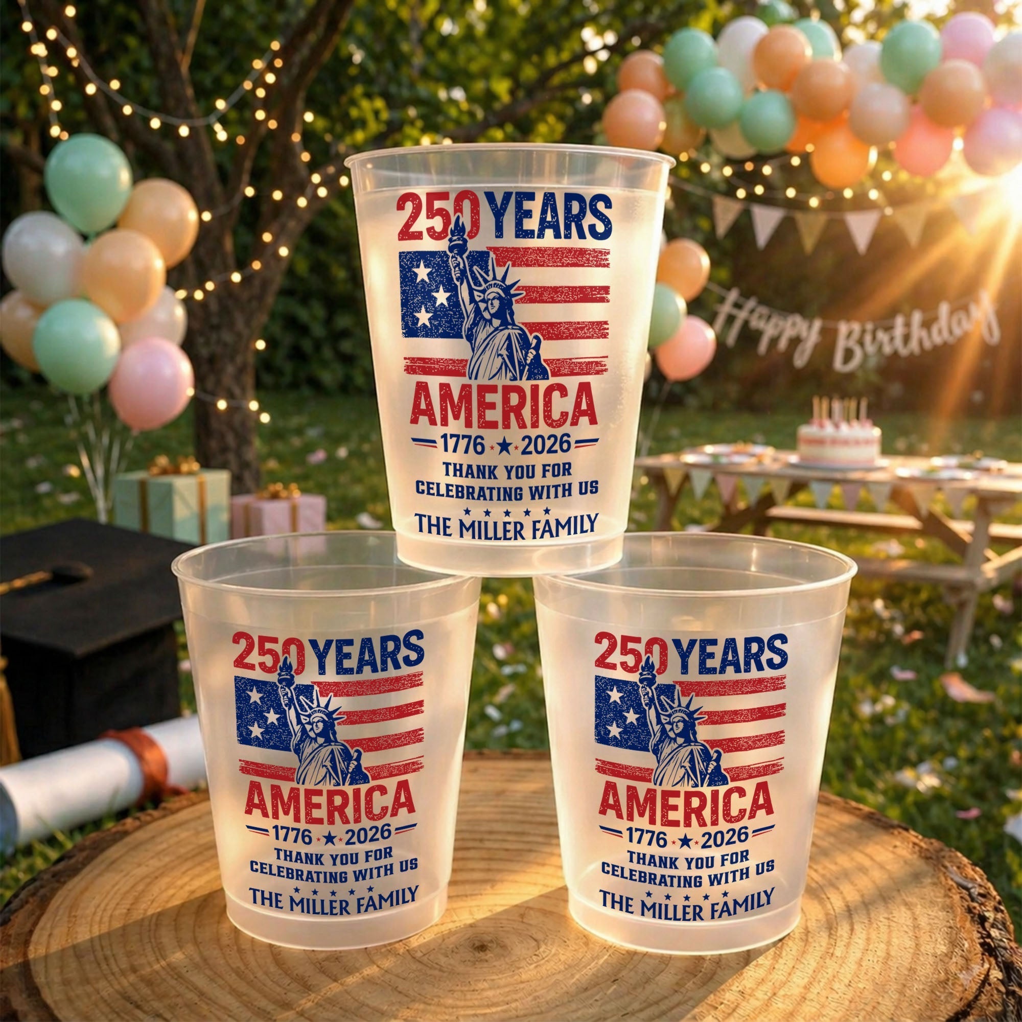Personalized Frosted Cups American Flag 4th of July Gift Idea