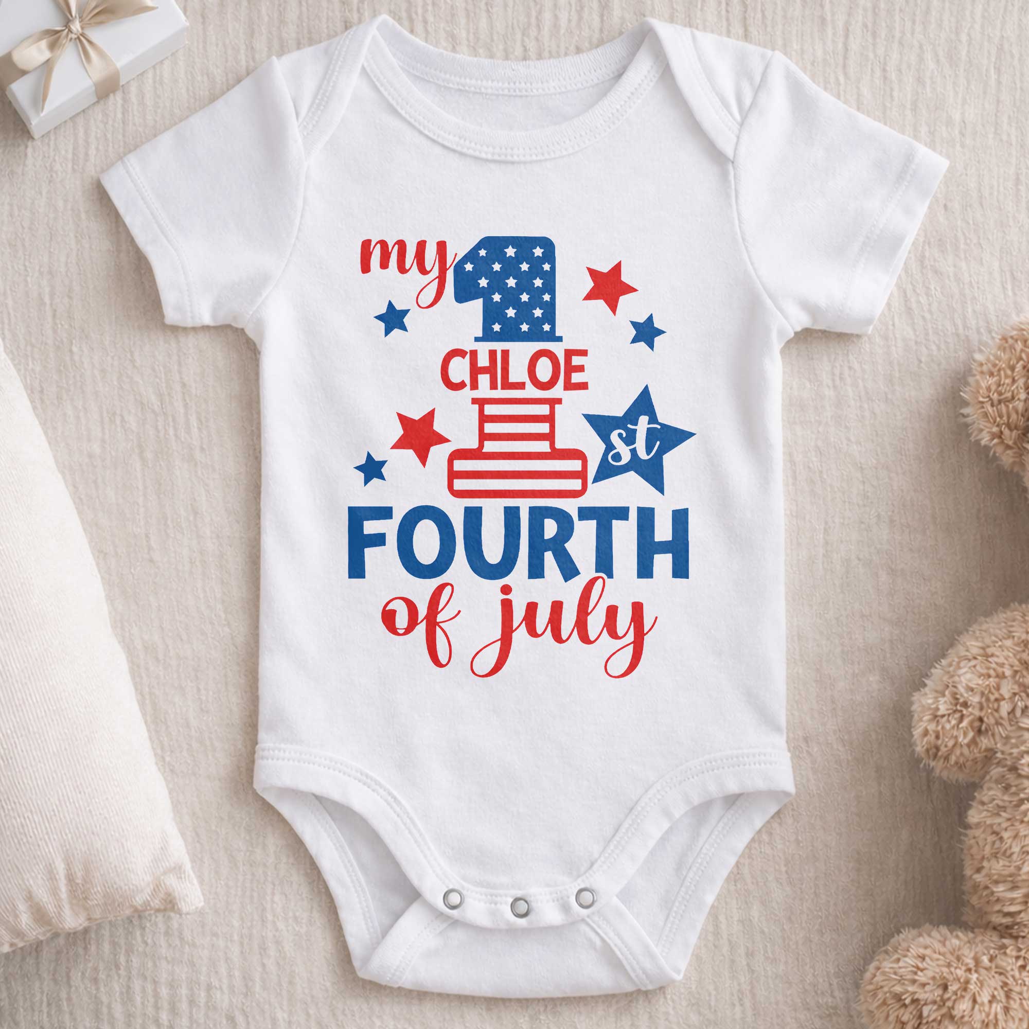 Personalized Baby Onesie Custom Name 1st 4th of July Gift