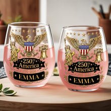 Load image into Gallery viewer, Personalized Stemless Wine Glass Custom Name Eagle Liberty Gift for 4th of July
