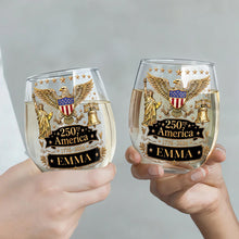 Load image into Gallery viewer, Personalized Stemless Wine Glass Custom Name Eagle Liberty Gift for 4th of July
