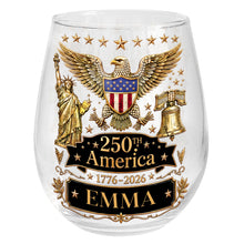 Load image into Gallery viewer, Personalized Stemless Wine Glass Custom Name Eagle Liberty Gift for 4th of July
