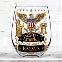 Load image into Gallery viewer, Personalized Stemless Wine Glass Custom Name Eagle Liberty Gift for 4th of July
