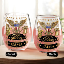 Load image into Gallery viewer, Personalized Stemless Wine Glass Custom Name Eagle Liberty Gift for 4th of July
