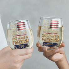 Load image into Gallery viewer, Personalized Stemless Wine Glass American Flag Gift for 4th of July
