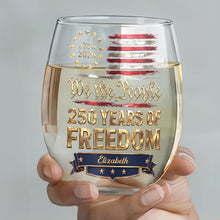 Load image into Gallery viewer, Personalized Stemless Wine Glass American Flag Gift for 4th of July
