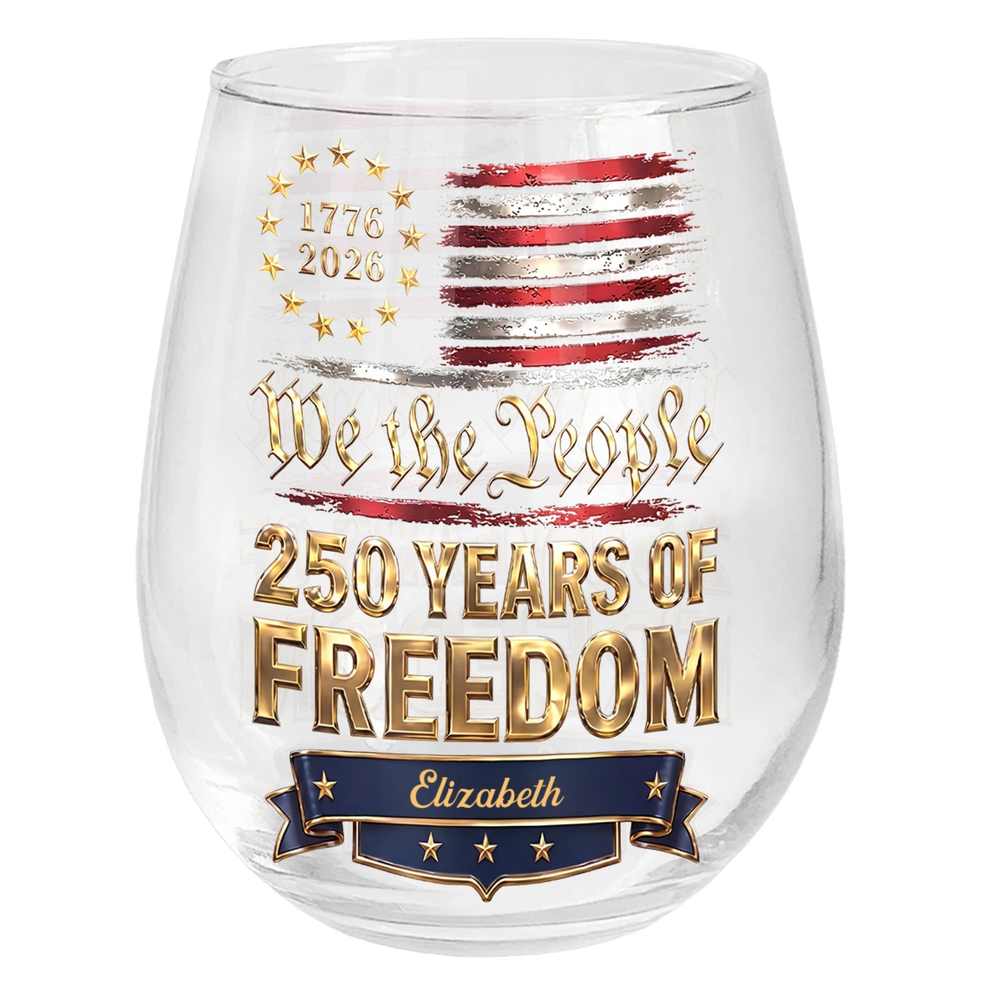 Personalized Stemless Wine Glass American Flag Gift for 4th of July