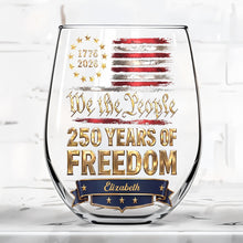 Load image into Gallery viewer, Personalized Stemless Wine Glass American Flag Gift for 4th of July
