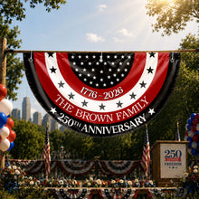 Load image into Gallery viewer, Personalized Non-Pleated Fan Flag Custom Family Name Gift for 4th of July
