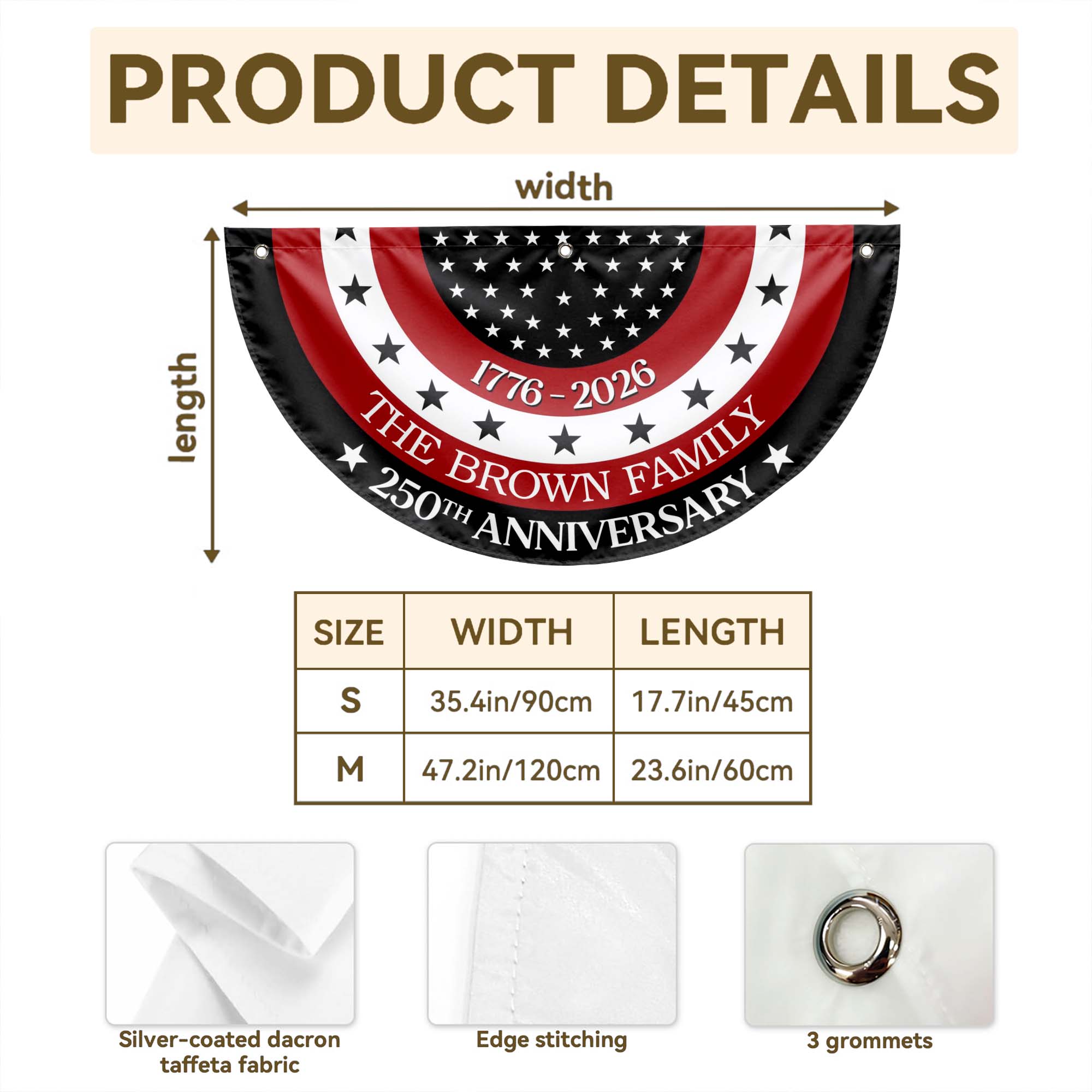 Personalized Non-Pleated Fan Flag Custom Family Name Gift for 4th of July