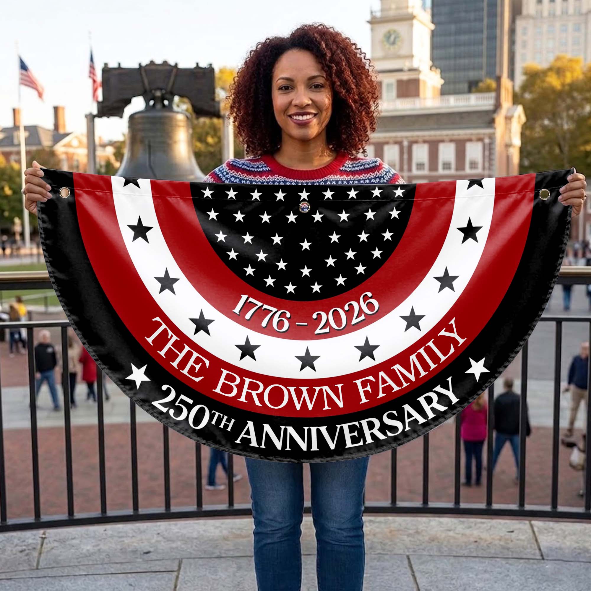 Personalized Non-Pleated Fan Flag Custom Family Name Gift for 4th of July