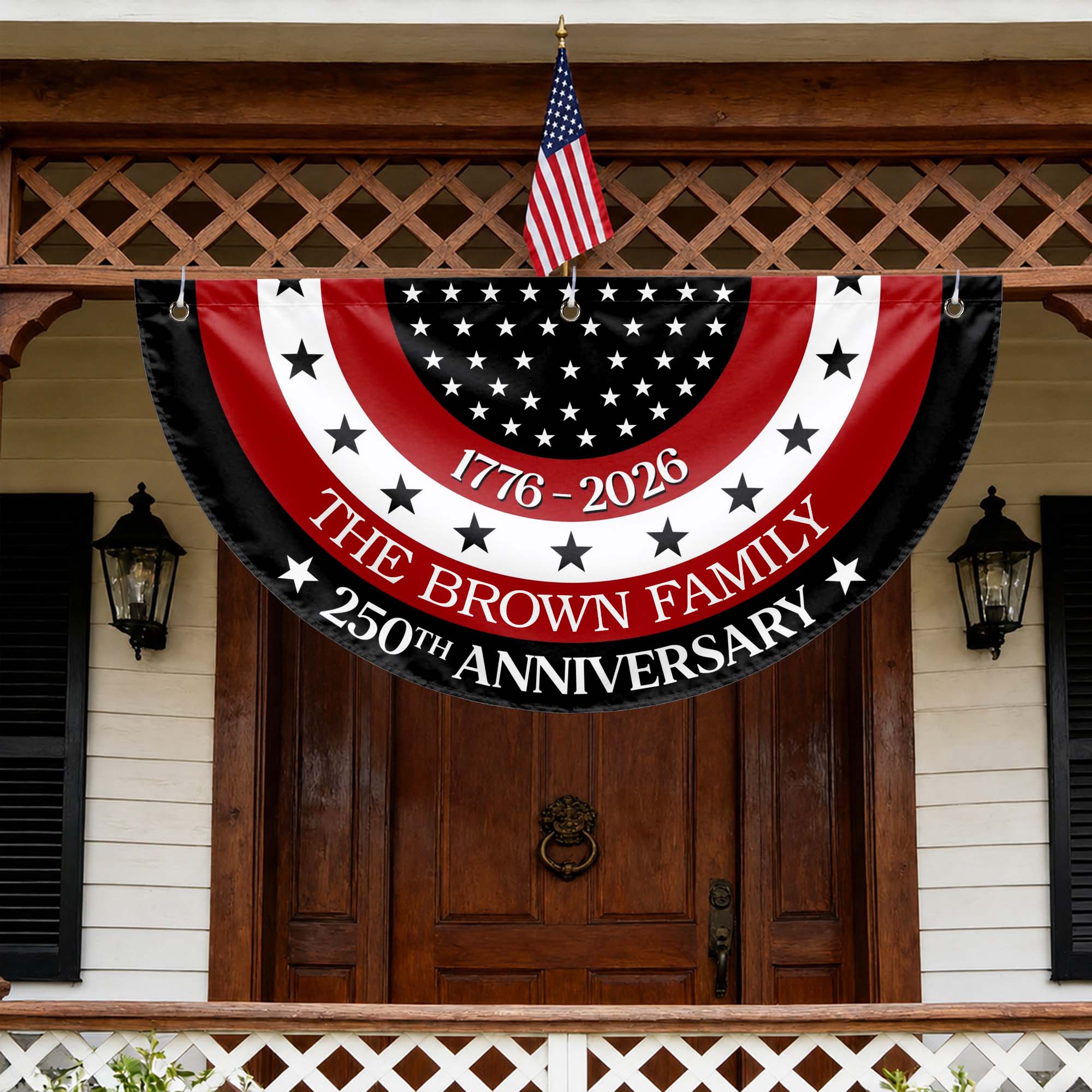Personalized Non-Pleated Fan Flag Custom Family Name Gift for 4th of July