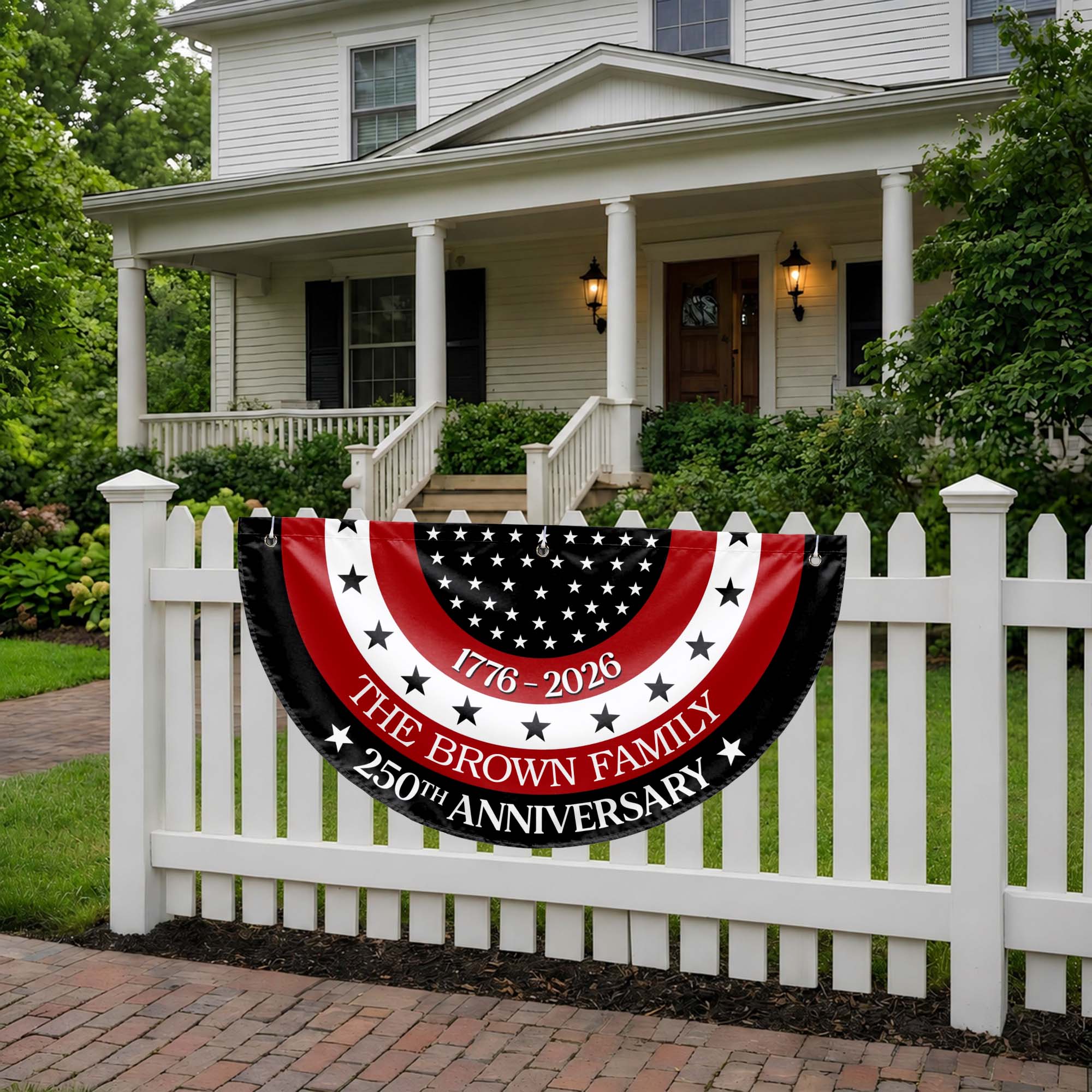 Personalized Non-Pleated Fan Flag Custom Family Name Gift for 4th of July