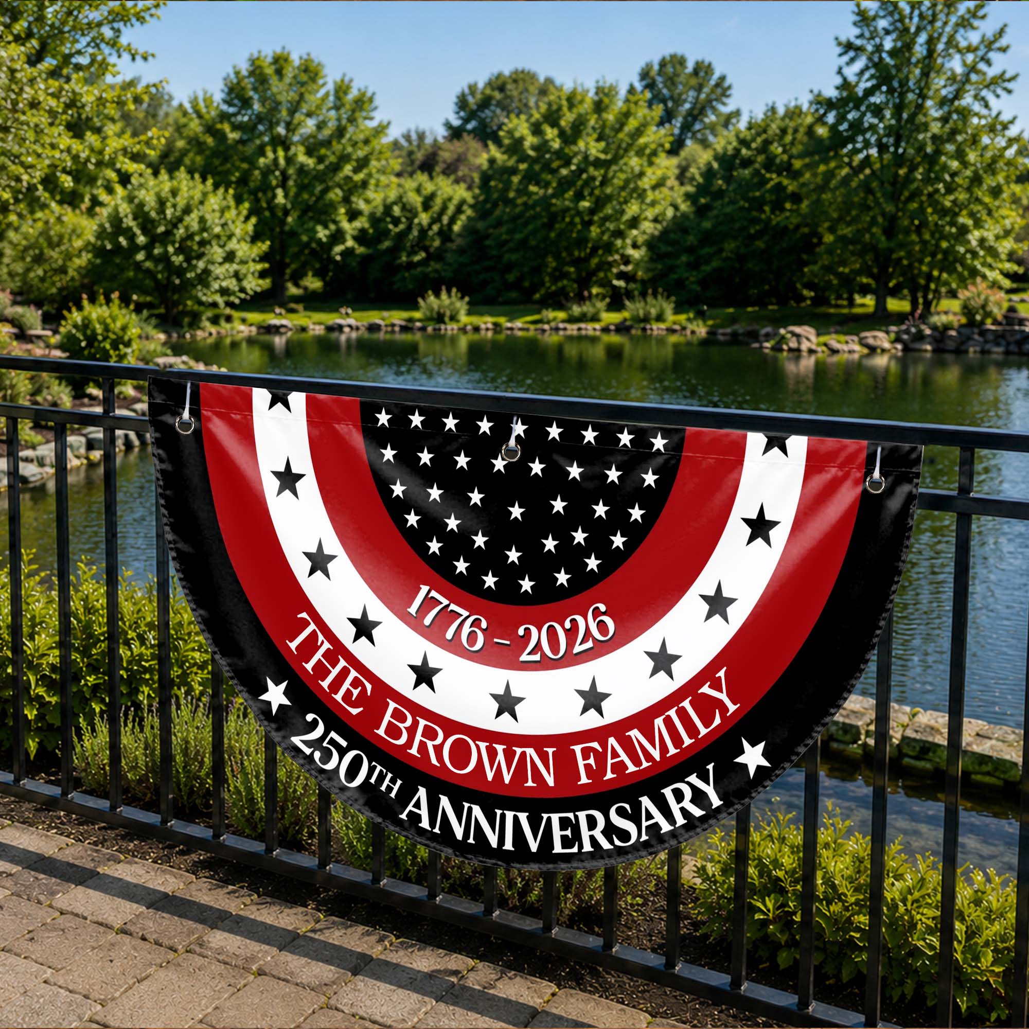 Personalized Non-Pleated Fan Flag Custom Family Name Gift for 4th of July
