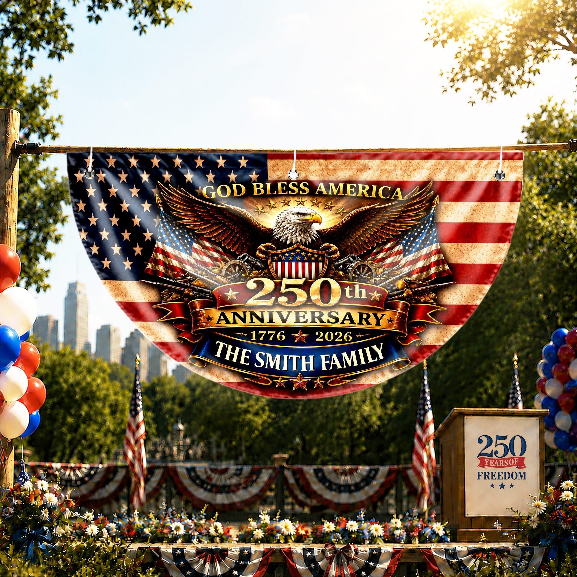 Personalized Non-Pleated Fan Flag Custom Family Name Gift