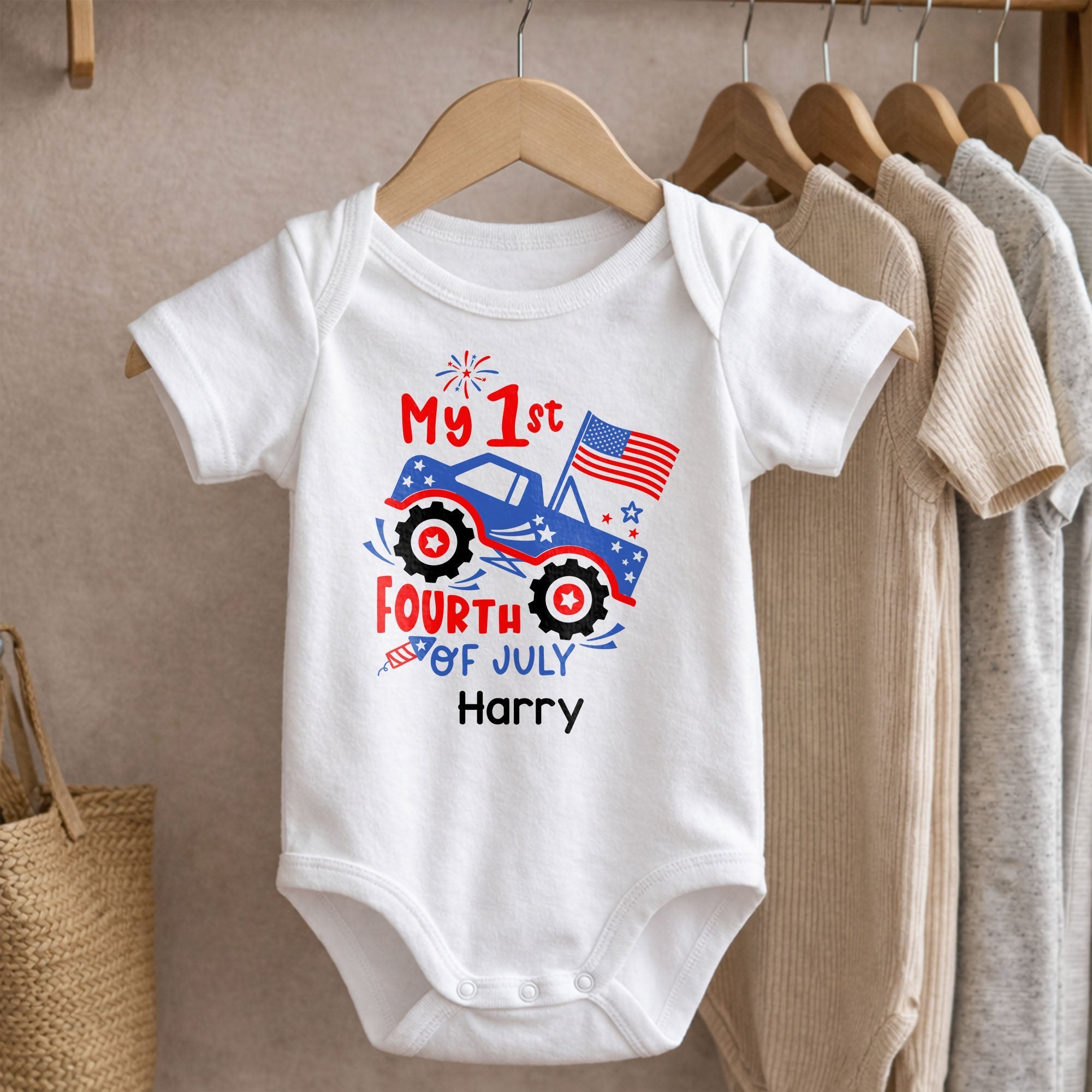 Personalized Baby Onesie My 1st Fourth of July Fireworks Gift