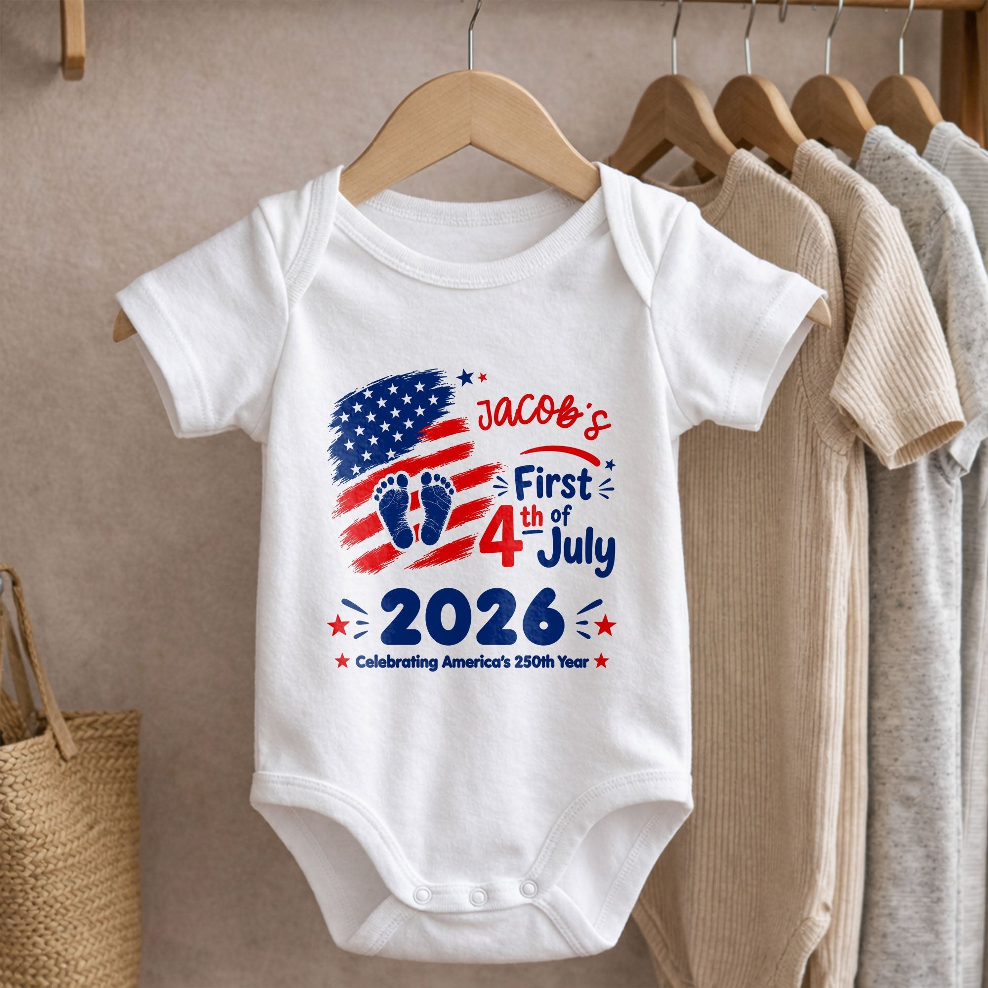 Personalized Baby Onesie Custom Name 4th of July Gift