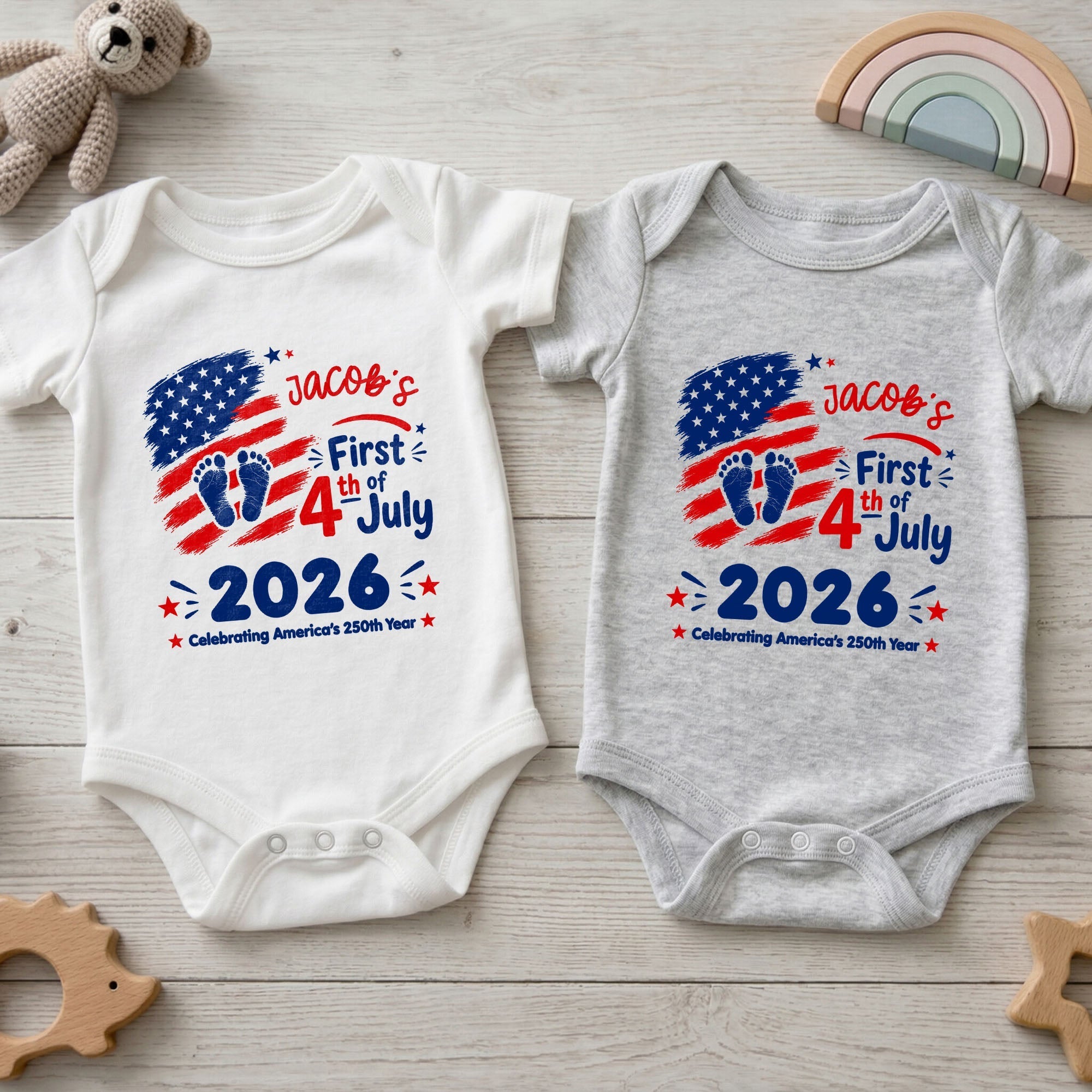 Personalized Baby Onesie Custom Name 4th of July Gift