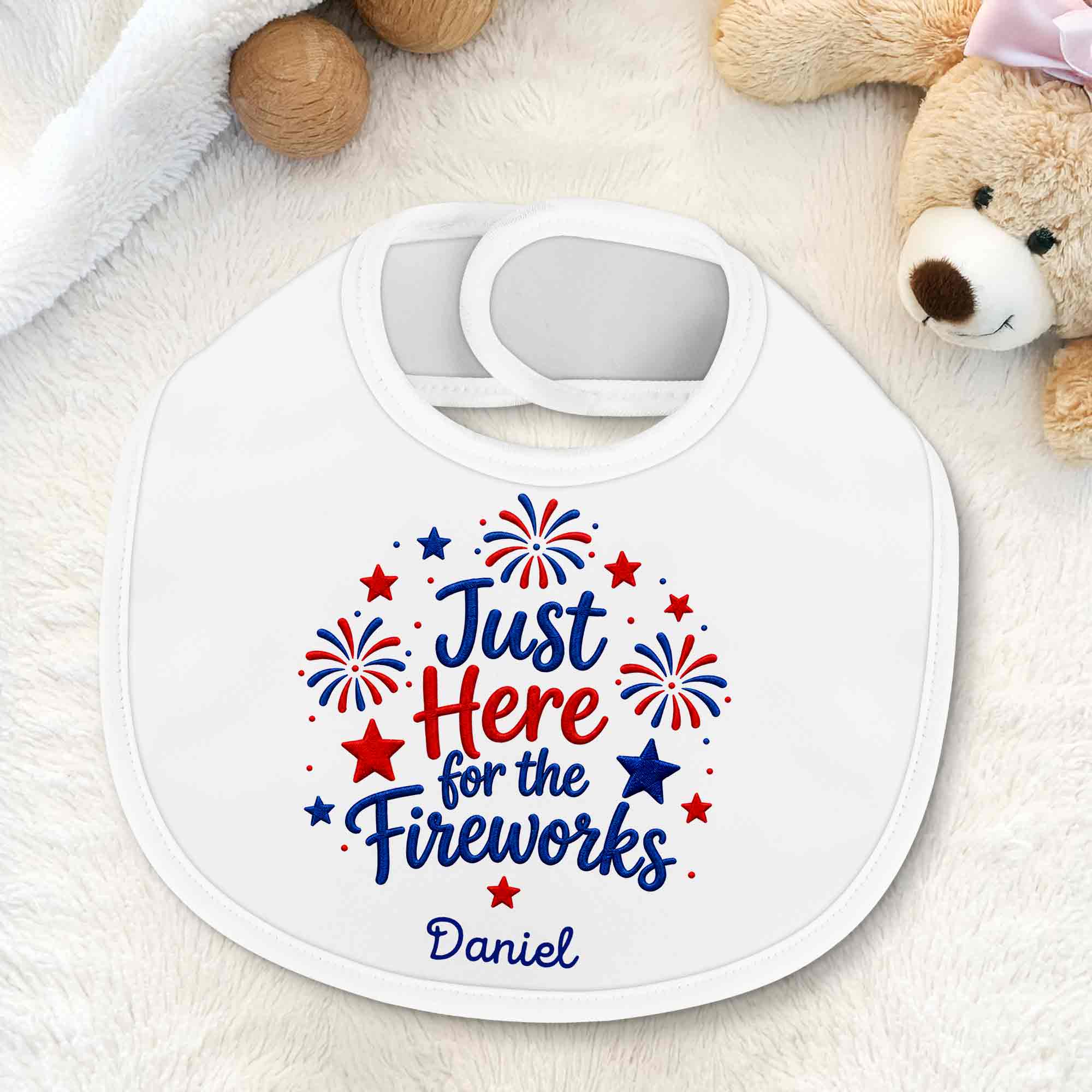 Personalized Baby Bib Fireworks Design Custom Name Gift