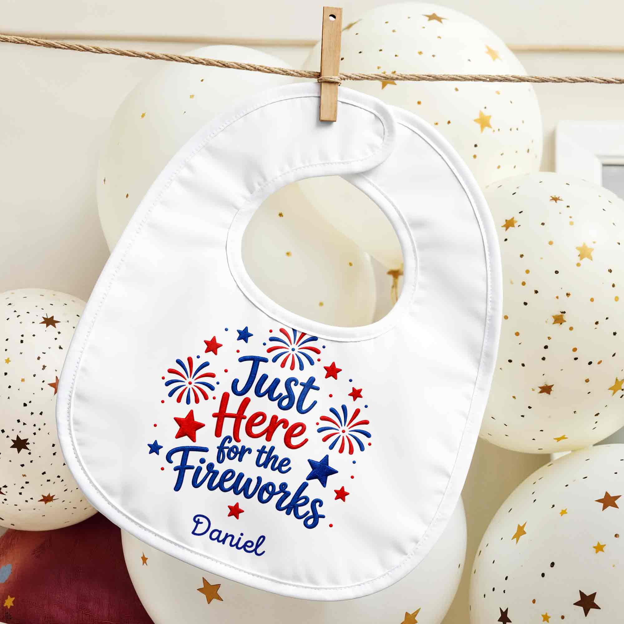 Personalized Baby Bib Fireworks Design Custom Name Gift