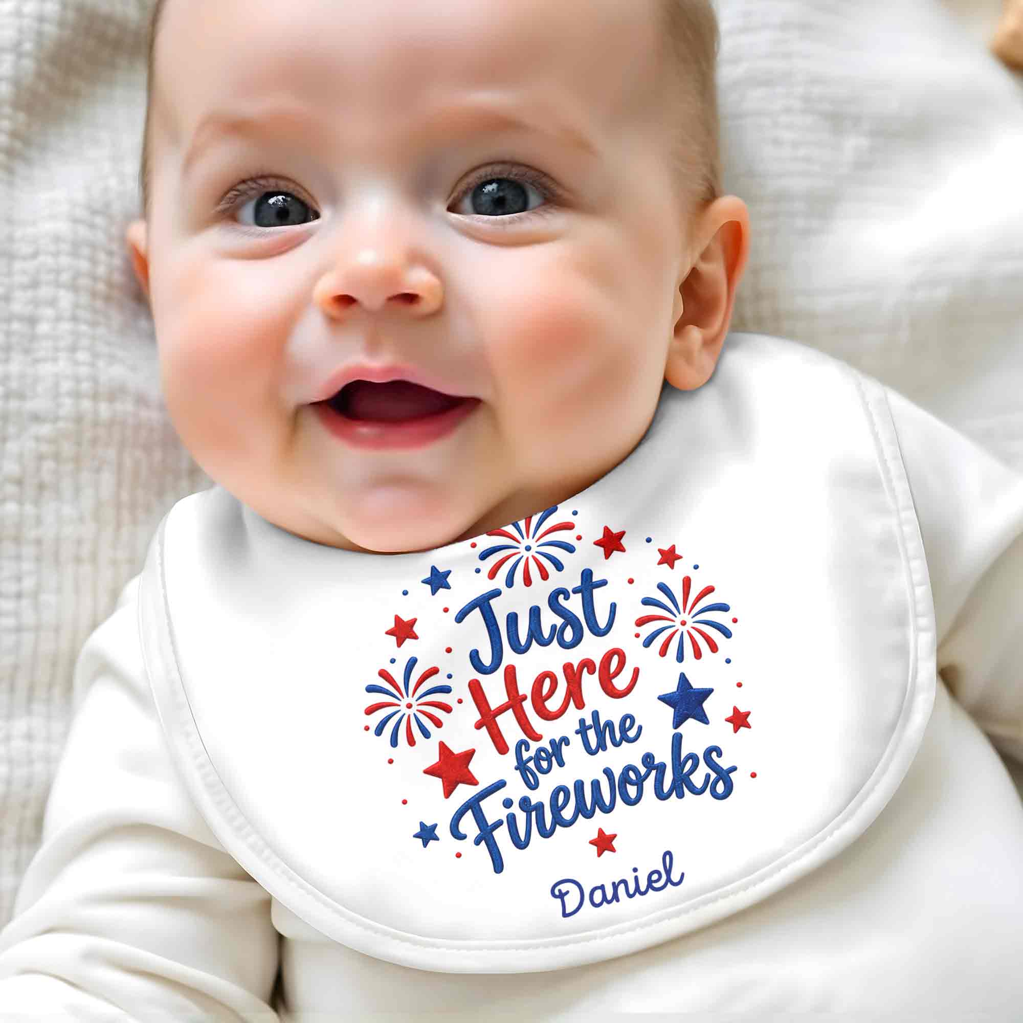 Personalized Baby Bib Fireworks Design Custom Name Gift