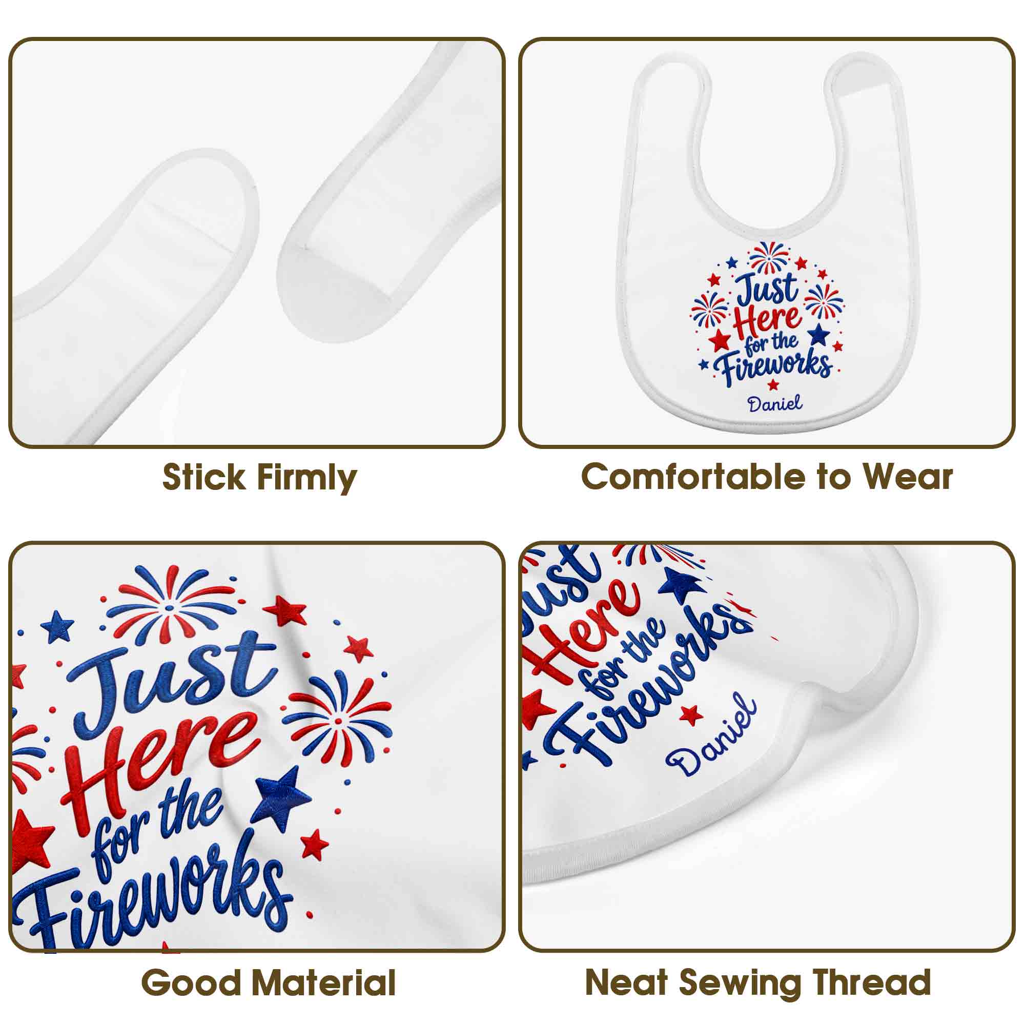 Personalized Baby Bib Fireworks Design Custom Name Gift