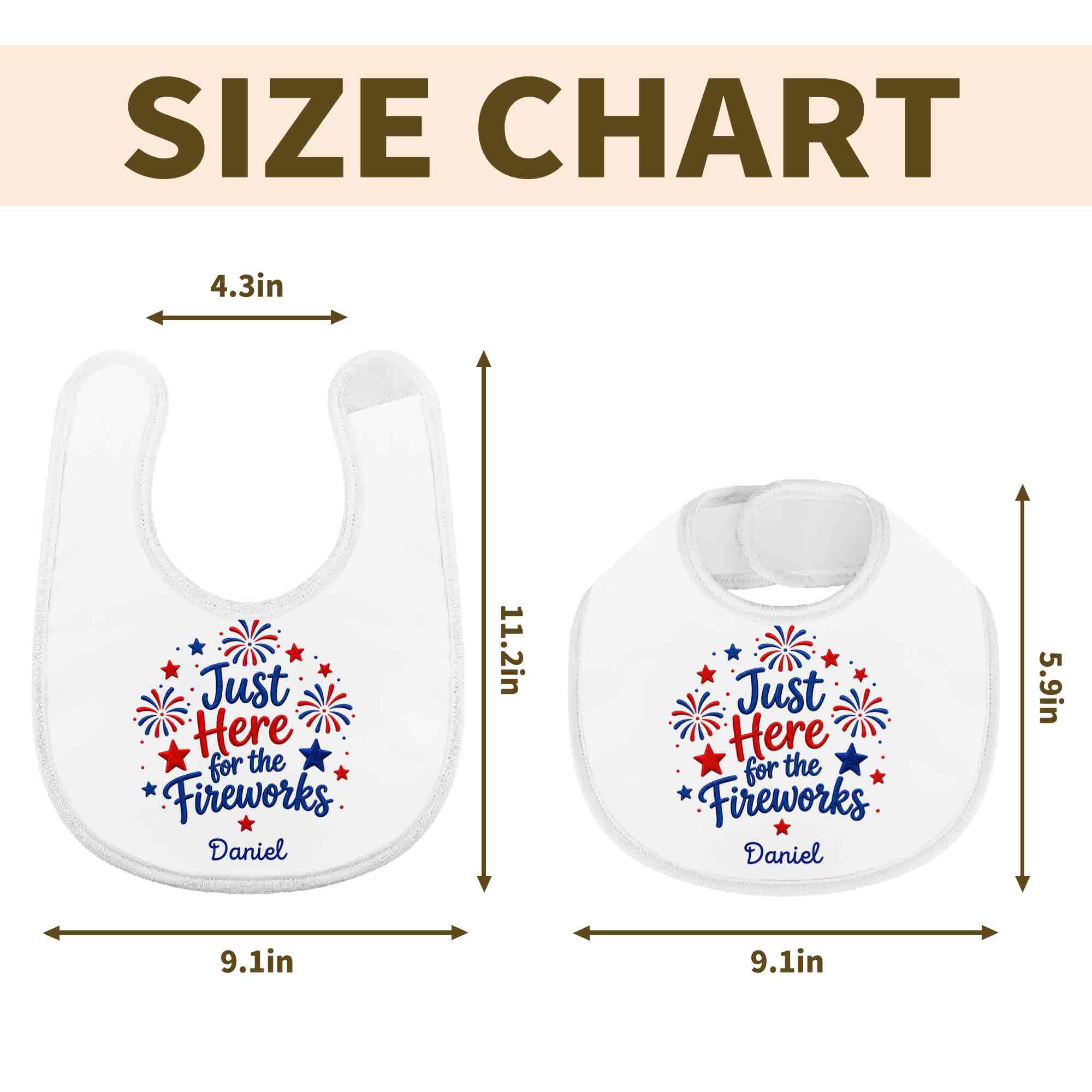 Personalized Baby Bib Fireworks Design Custom Name Gift