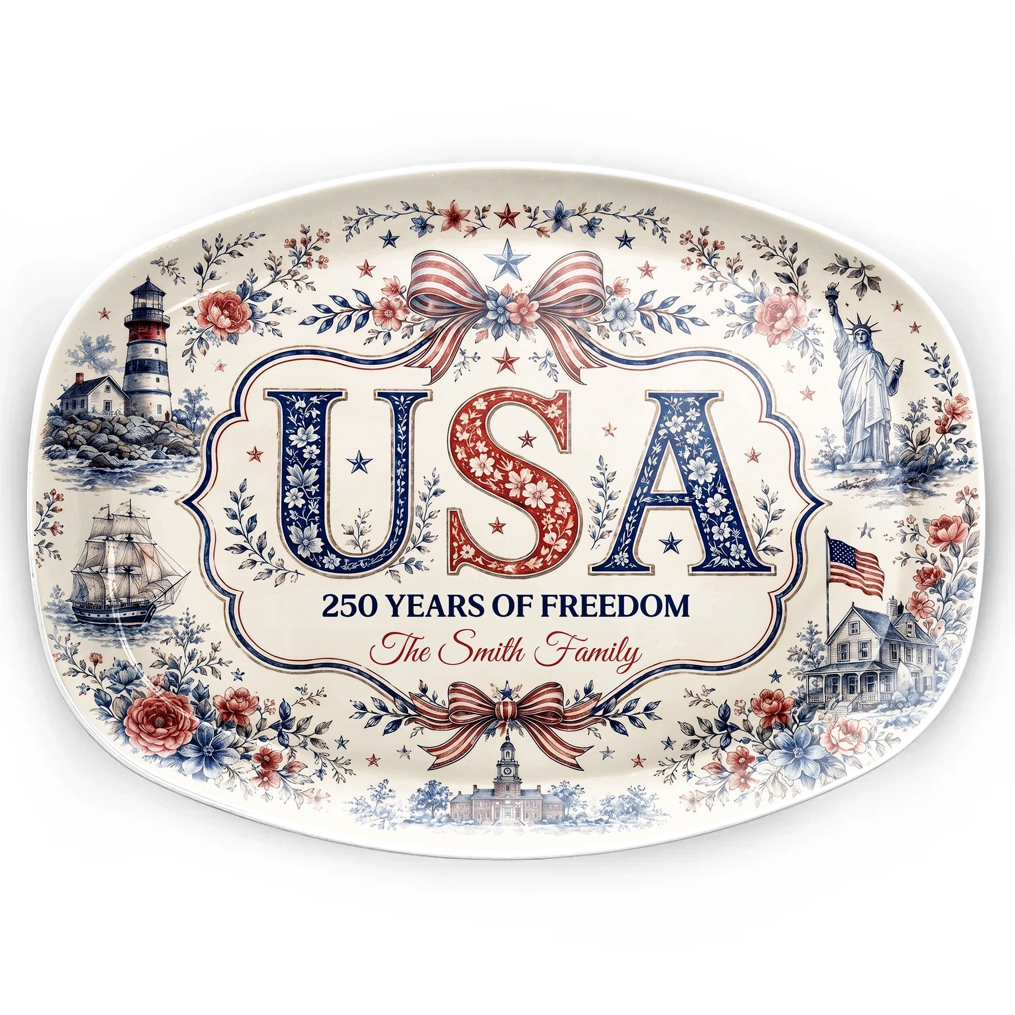 Personalized Family Name Custom Plate USA Flag Gift for Home