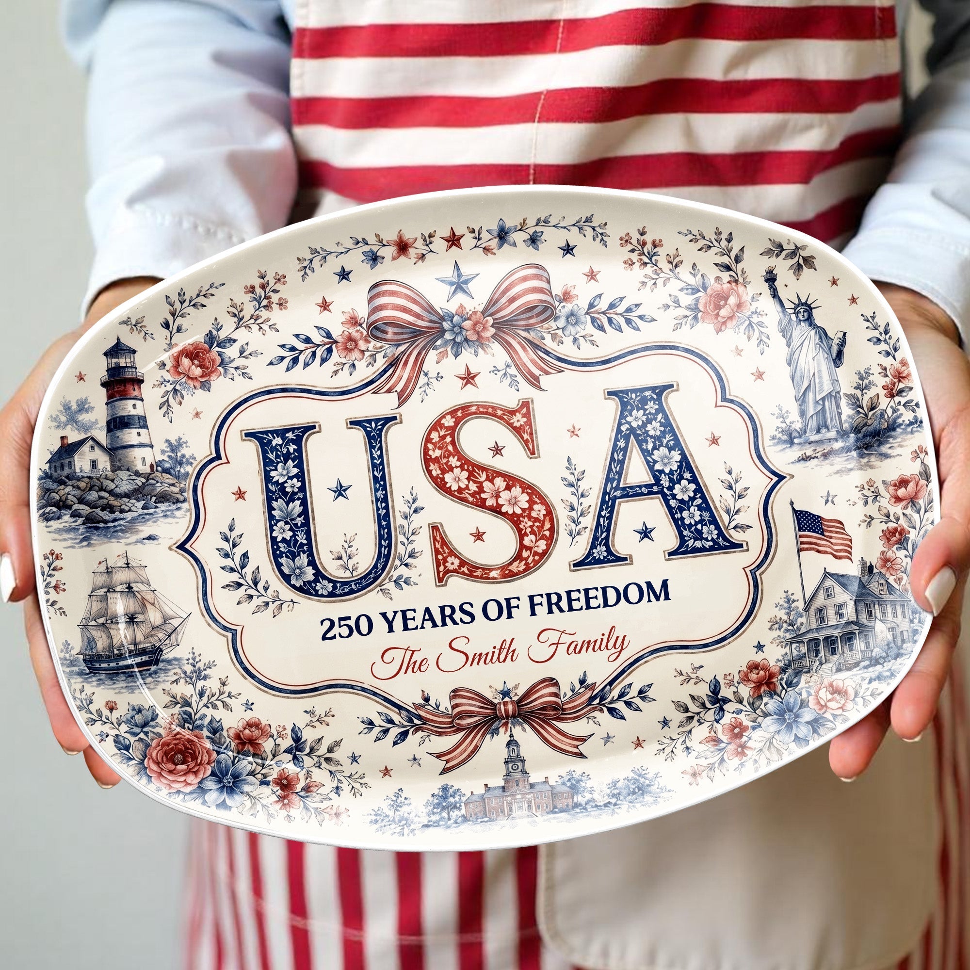 Personalized Family Name Custom Plate USA Flag Gift for Home