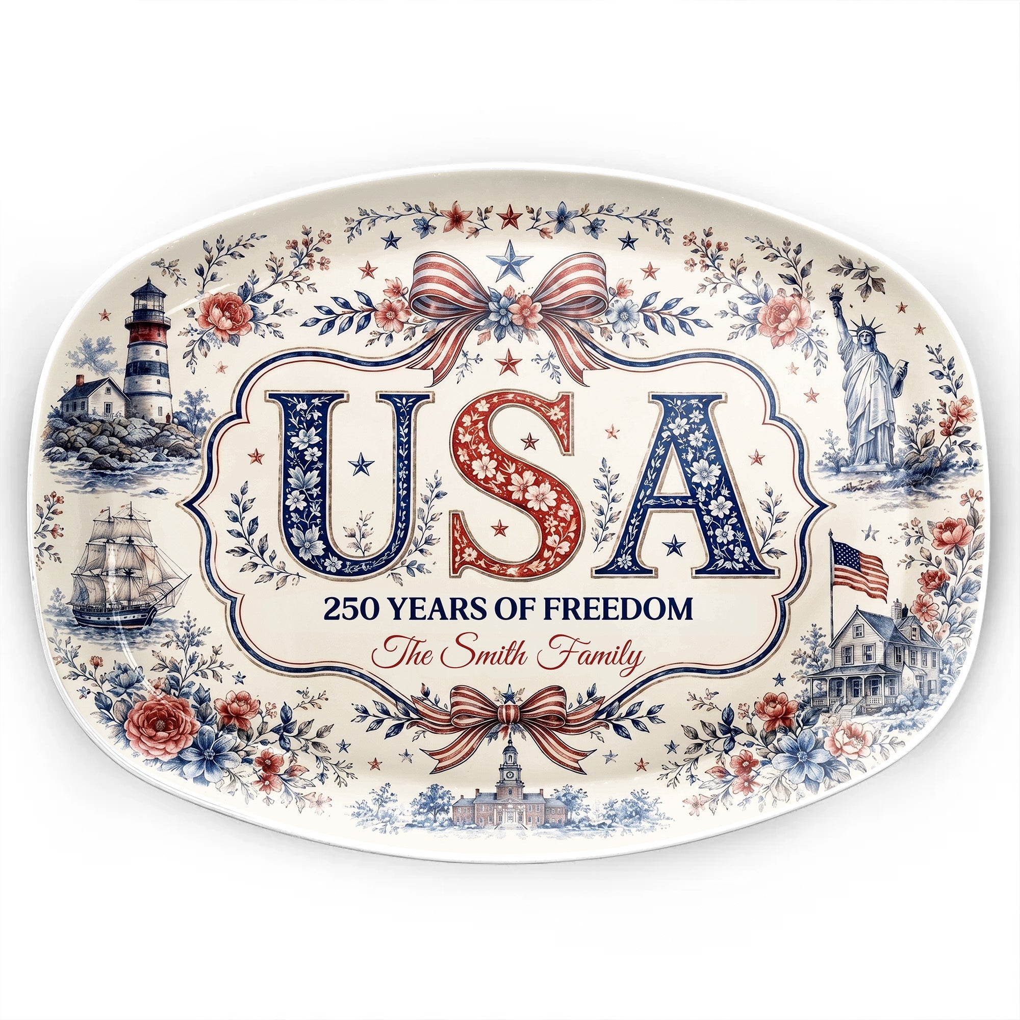 Personalized Family Name Custom Plate USA Flag Gift for Home