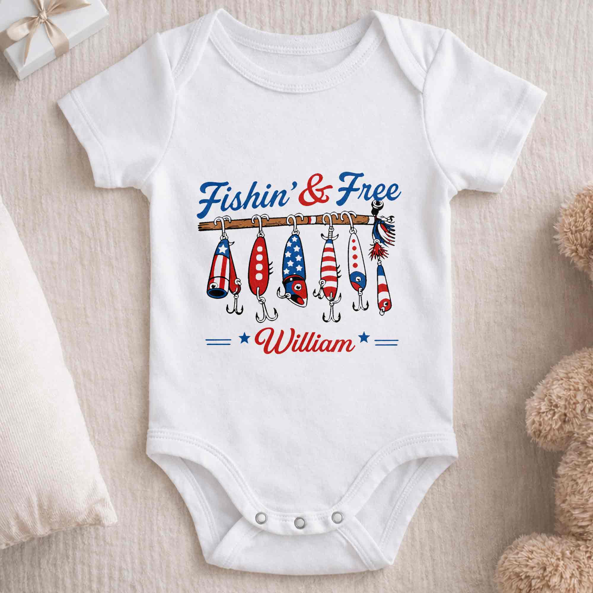 Personalized Baby Onesie Fishing Lures Design Custom Name Gift