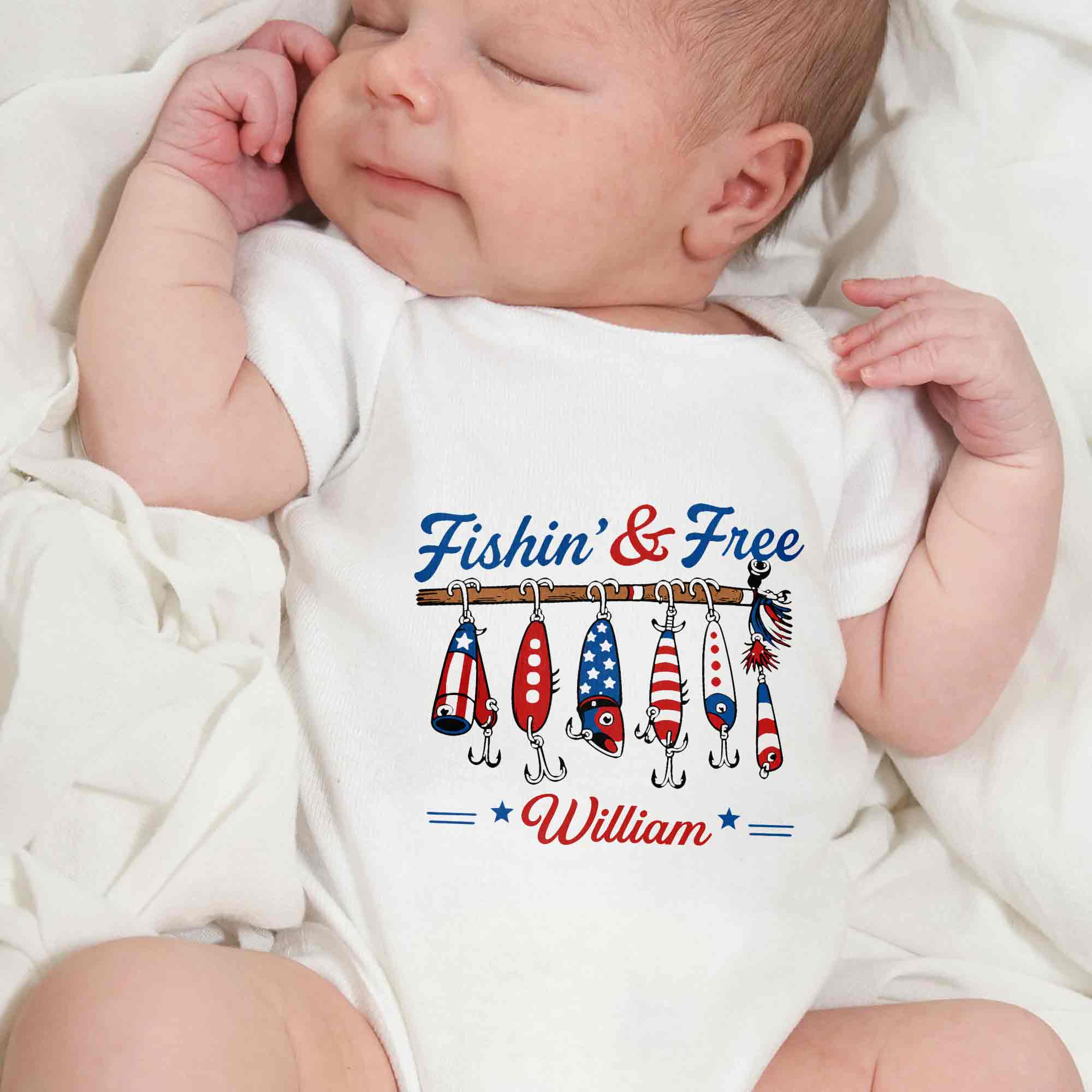 Personalized Baby Onesie Fishing Lures Design Custom Name Gift