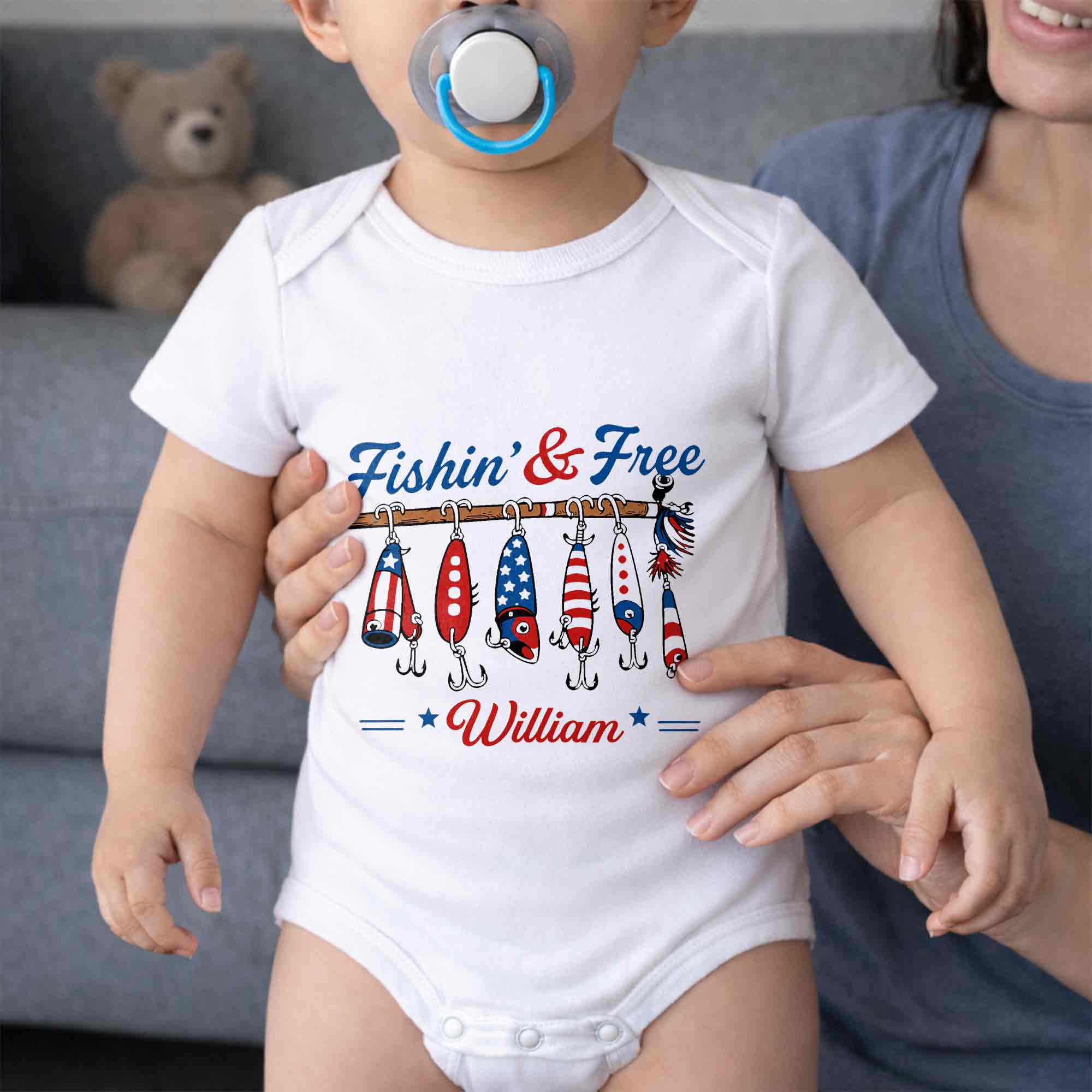 Personalized Baby Onesie Fishing Lures Design Custom Name Gift