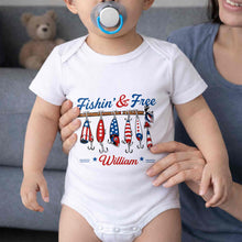 Load image into Gallery viewer, Personalized Baby Onesie Fishing Lures Design Custom Name Gift
