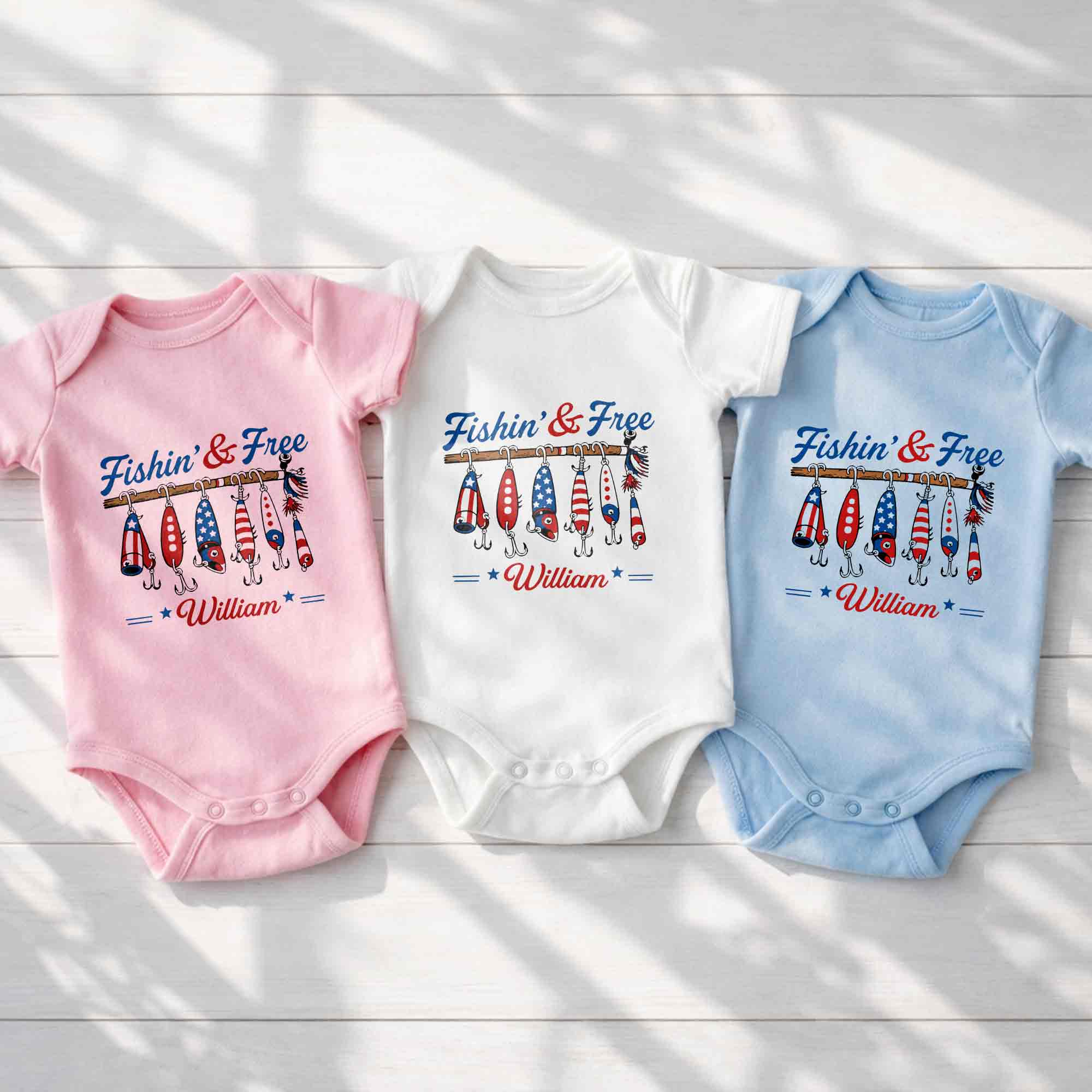 Personalized Baby Onesie Fishing Lures Design Custom Name Gift